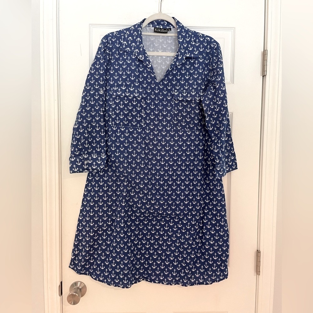 KIKISOL BLUE TUNIC DRESS WITH ANCHOR PRINT